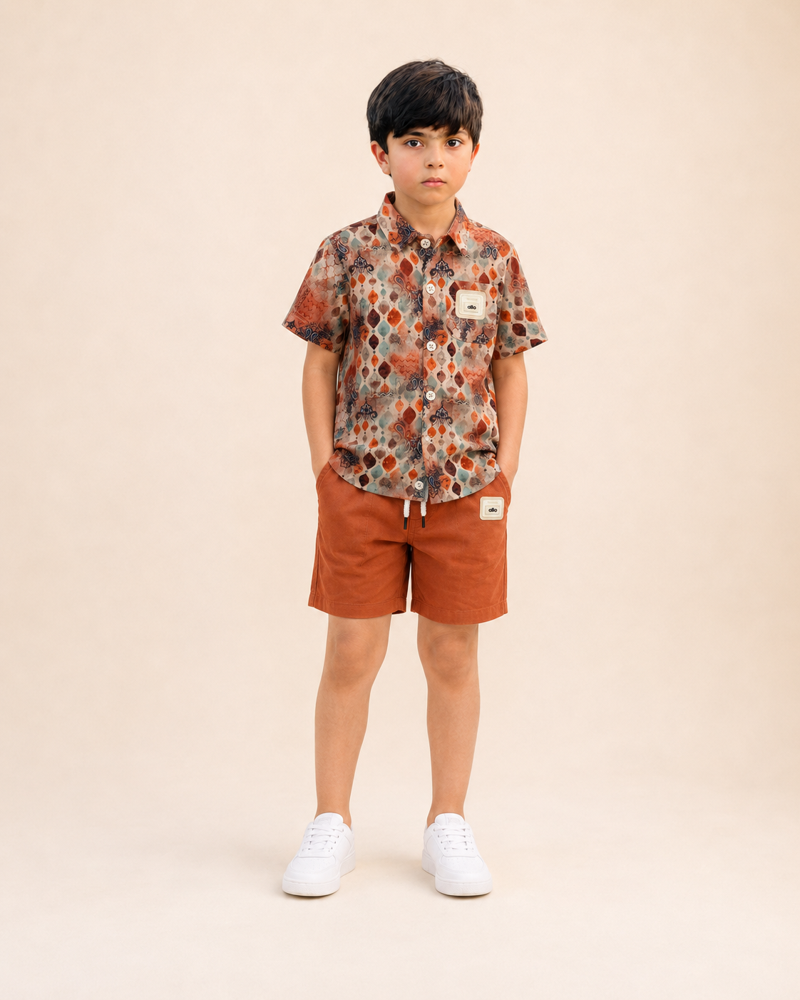 Boys Grey Abstract Print Shirt & Shorts Co-ord Set