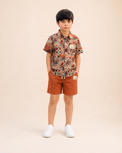 Boys Grey Abstract Print Shirt & Shorts Co-ord Set