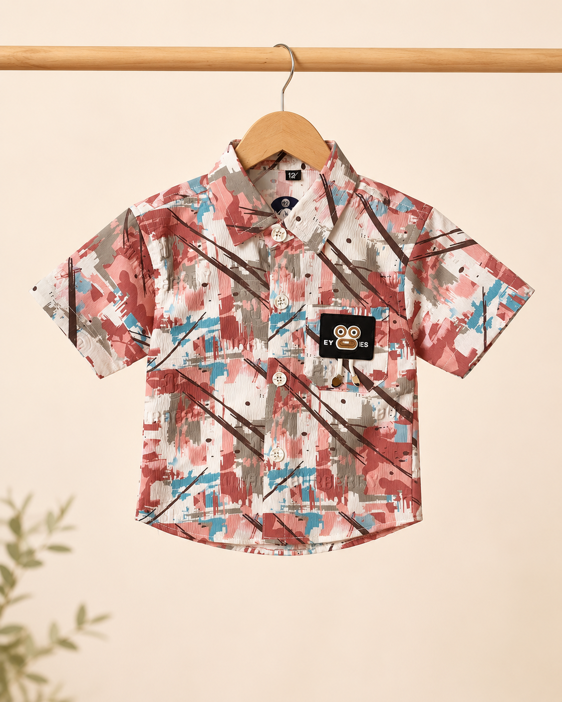 Boys Pink & Teal Abstract Print Shirt & Shorts Co-ord Set