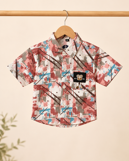 Boys Pink & Teal Abstract Print Shirt & Shorts Co-ord Set