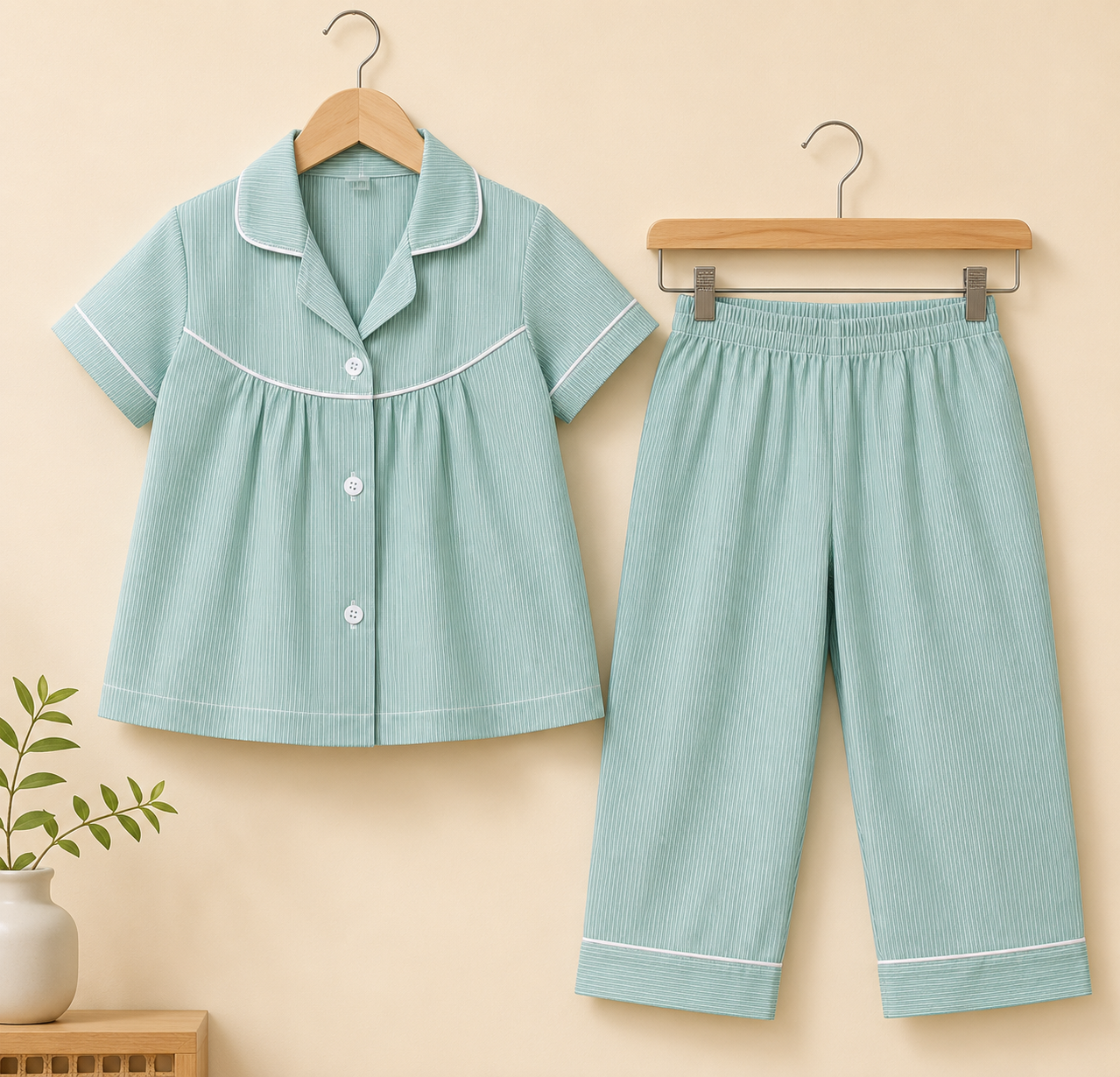 Girls Mint Green Stripe Pyjama Set