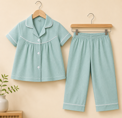 Girls Mint Green Stripe Pyjama Set