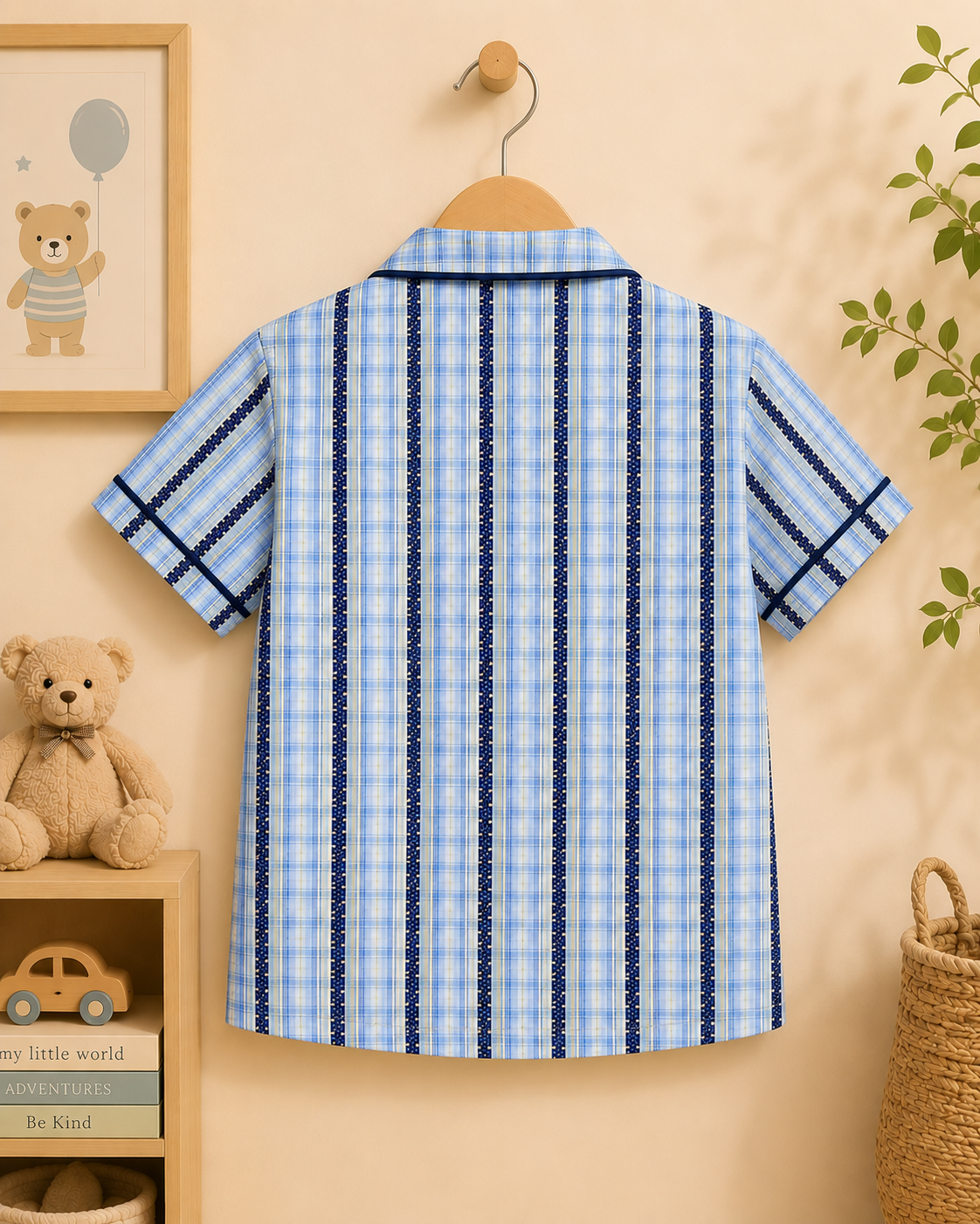 Boys Blue Plaid & Navy Stripe Pyjama Set