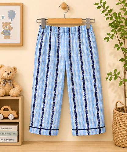 Boys Blue Plaid & Navy Stripe Pyjama Set