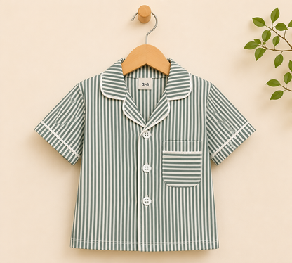 Boys Sage Green & White Stripe Pyjama Set