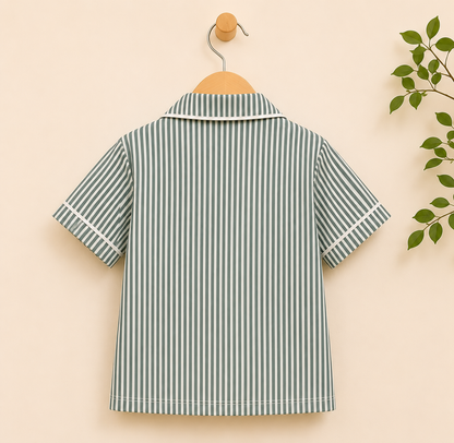 Boys Sage Green & White Stripe Pyjama Set