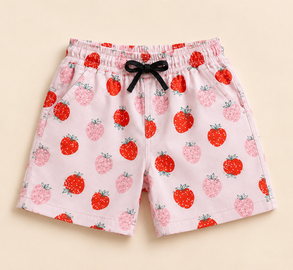 Girls Pink Strawberry Print Shirt & Shorts Co-ord Set