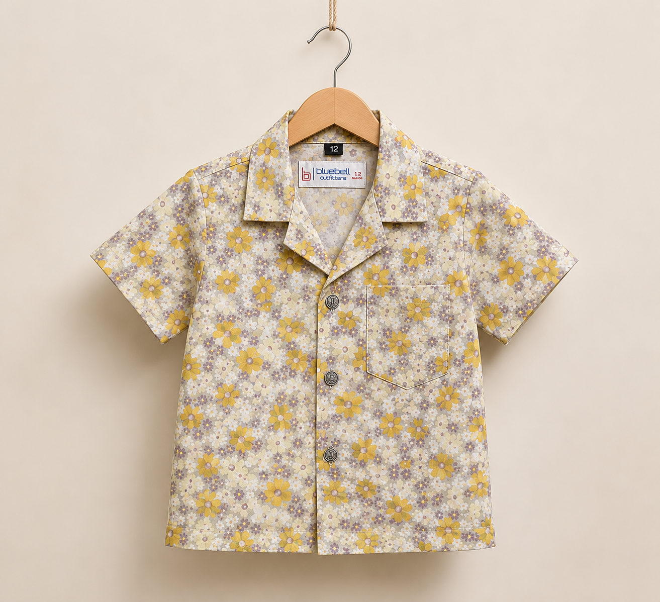 Boys Yellow & Lavender Daisy Floral Print Shirt & Shorts Co-ord Set