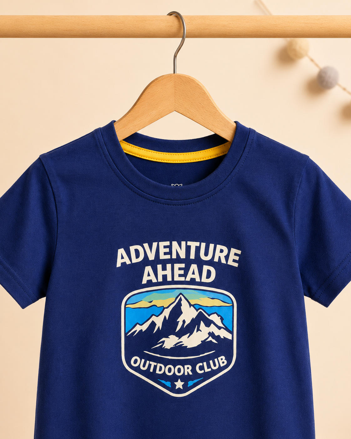 Boys Adventure Ahead graphic t-shirt Navy Blue - back full view on hanger