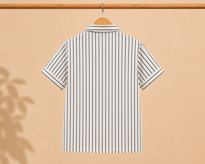 Boys White & Grey Stripe Short Sleeve Shirt